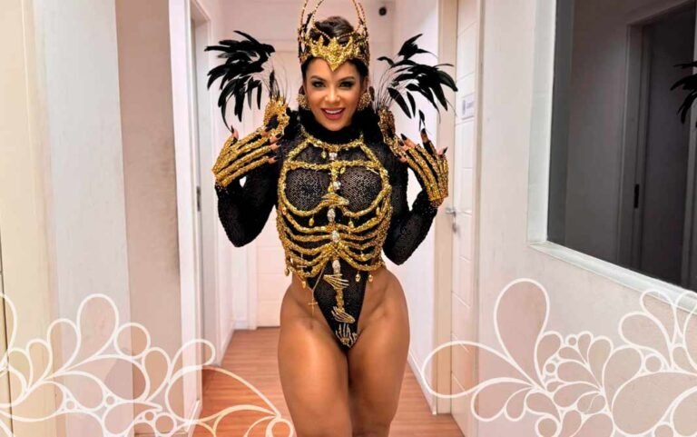 Monique Rizzeto rouba a cena em mini desfile na Vila Isabel na Cidade do Samba